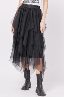 Fusta din tulle, in straturi inegale, lunga, neagra