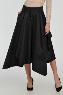 Fusta eleganta, neagra, in colturi, cu falduri din bumbac satinat