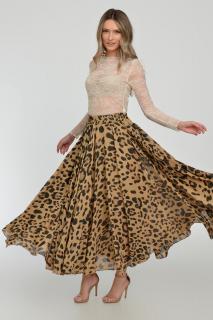 Fusta maxi, foarte ampla, clos, din batist de bumbac, animal print