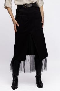 Fusta neagra suprapusa din punto milano si tulle, cu curea