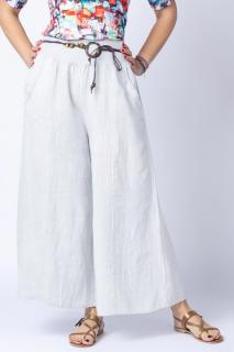 Fusta pantalon alba, casual, din in, cu o curea fancy