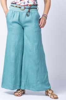 Fusta pantalon turcoaz aqua casual, din in, cu o curea fancy