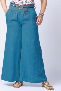 Fusta pantalon turcoaz inchis casual, din in, cu o curea fancy