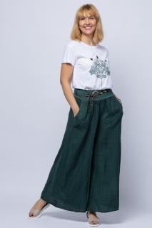 Fusta pantalon verde inchis casual, din in, cu o curea fancy