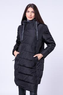 Geaca midi usor asimetrica, cu doua fermoare oblice, neagra
