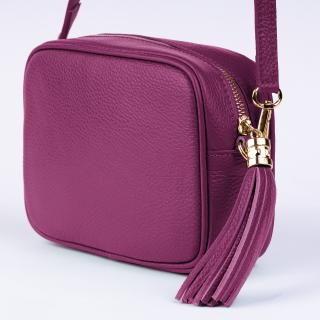 Geanta crossbody magenta din piele naturala, cu ciucure din piele