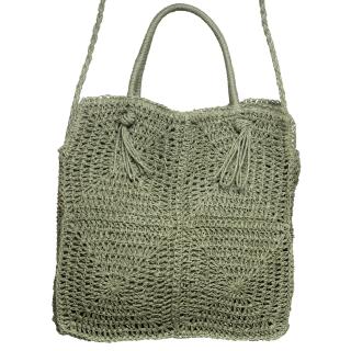 Geanta crossbody patrata mare, impletita cu noduri decorative, verde prafuit