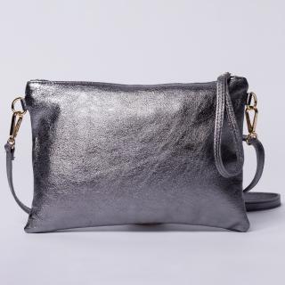 Geanta plic crossbody argintiu inchis, din piele naturala