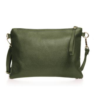 Geanta plic crossbody verde kaki, din piele naturala