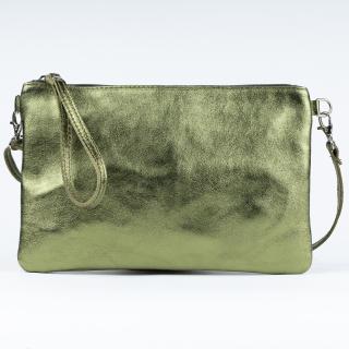 Geanta plic crossbody verde metalizat, din piele naturala