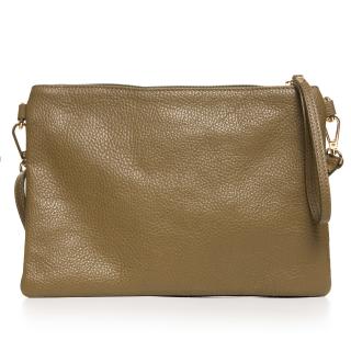 Geanta plic crossbody verde oliv, din piele naturala