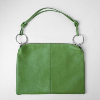 Geanta plic mare cu inele mari si doua barete, din piele naturala verde oliv