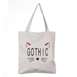 Geanta shopper alba din material textil, cu imprimeu grafic pisica Gothic