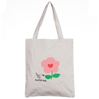Geanta shopper din material textil, cu imprimeu floare si mesaj  You re my sunshine
