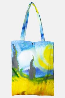 Geanta shopper din material textil, cu imprimeu inspirat dintr-o pictura a lui Vincent Van Gogh
