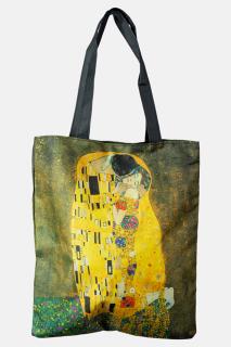 Geanta shopper din material textil, imprimata cu reproducere dupa   Sarutul    de Gustav Klimt