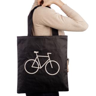Geanta shopper neagra din material textil, cu imprimeu grafic bicicleta
