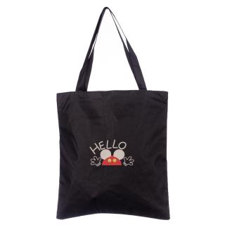 Geanta shopper neagra din material textil, cu imprimeu grafic Hello soricel