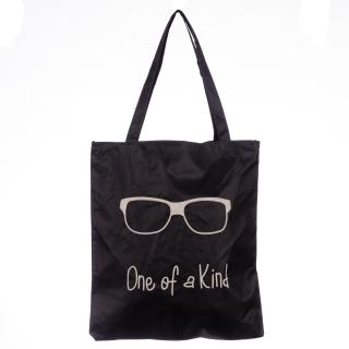 Geanta shopper neagra din material textil, cu imprimeu grafic ochelari de soare