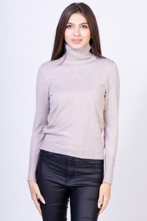 Helanca pulover cu guler inalt si nasturei pe maneca, cu cashmere, bej