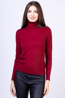 Helanca pulover cu guler inalt si nasturei pe maneca, cu cashmere, bordo