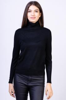 Helanca pulover cu guler inalt si nasturei pe maneca, cu cashmere, neagra