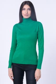 Helanca pulover cu guler inalt si nasturei pe maneca, cu cashmere, verde smarald