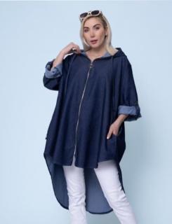 Jacheta midi cu gluga din denim albastru