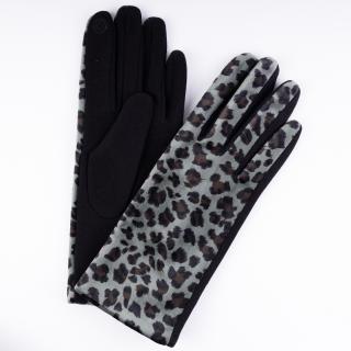 Manusi negre textil cu imitatie animal print cu aspect catifelat