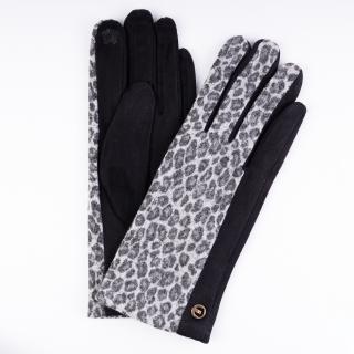 Manusi negre textil cu imitatie animal print