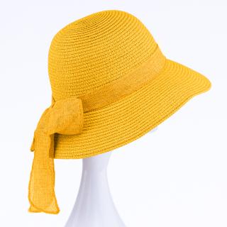 Palarie de paie impletita cu decoratiune funda, galbena