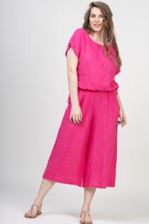 Pantaloni 3 4 largi din in, fucsia