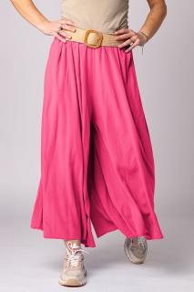Pantaloni largi, de vara, din vascoza, cu curea elastica, fucsia