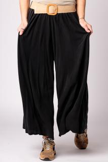 Pantaloni largi, de vara, din vascoza, cu curea elastica, negri
