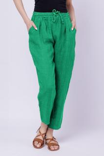 Pantaloni pana din in, cu siret in talie, verde