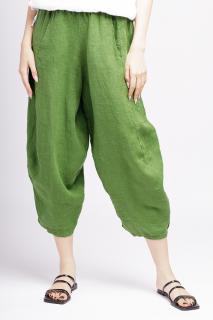 Pantaloni salvari din in, verde olive