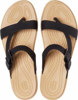 Papuci Crocs cu bareta intre degete si catarama, negre