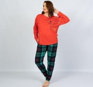 Pijama marimi mari din bumbac doua piese cu imprimeu jucaus   Pisica