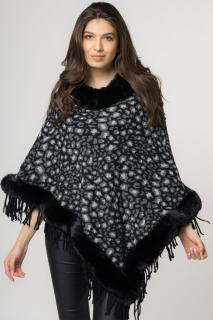 Poncho animal print negru, de oras tivit cu blana