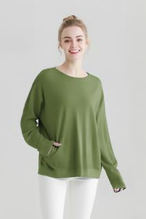 Pulover cu detalii lurex si nasturei pe spate, verde olive