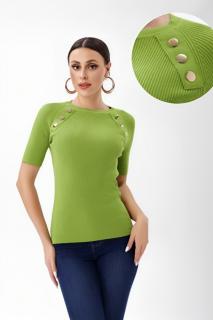 Pulover cu maneca scurta si nasturi metalici decorativi, verde olive