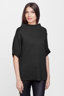 Pulover elegant cu maneca scurta si nasture, din vascoza, negru