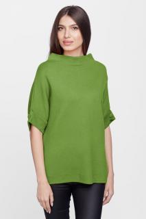 Pulover elegant cu maneca scurta si nasture, din vascoza, verde olive