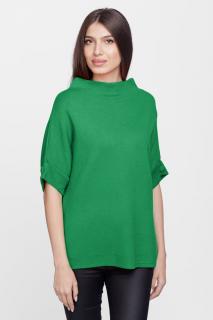 Pulover elegant cu maneca scurta si nasture, din vascoza, verde