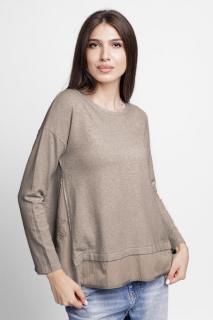 Pulover evazat cu angora, cu insertii laterale brodate, bej
