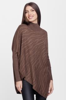 Pulover oversize lalea, asimetric, din tricotaj maro