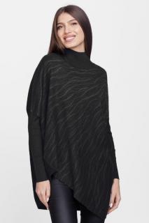 Pulover oversize lalea, asimetric, din tricotaj negru