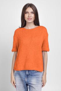 Pulover pufos cu maneca scurta, cu mohair si lana, portocaliu