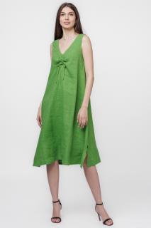 Rochie A-line din in, fara maneci, cu siret pe bust, verde olive