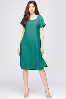 Rochie  A line  din in mercerizat turcoaz inchis